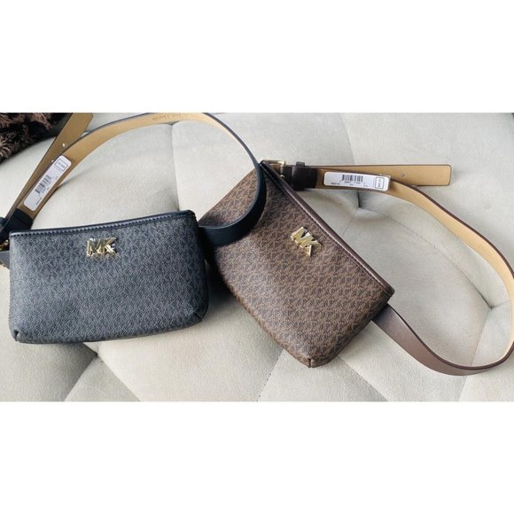 MICHAEL KORS MK Black Gold LOGO Fanny Pack Belt Bag - Picture 8 of 9